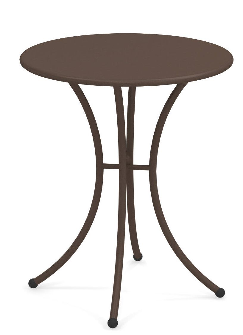 Brauner Pigalle Tisch von Emu für den Außenbereich mit runder Tischplatte und Stahlgestell.