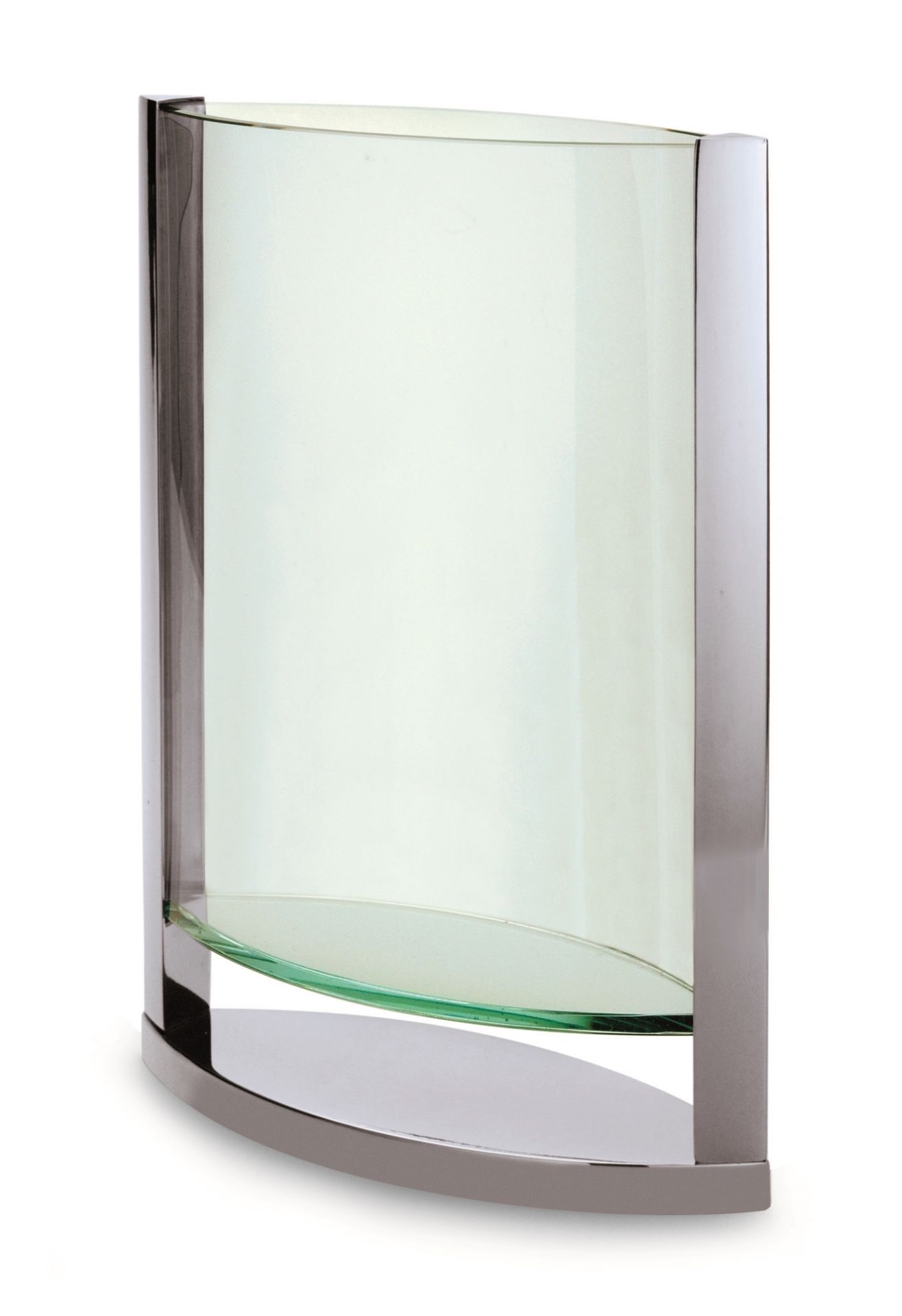 Philippi Decade Vase S: Moderne Glasvase mit silberfarbenem Metallrahmen für Blumen und Dekoration.