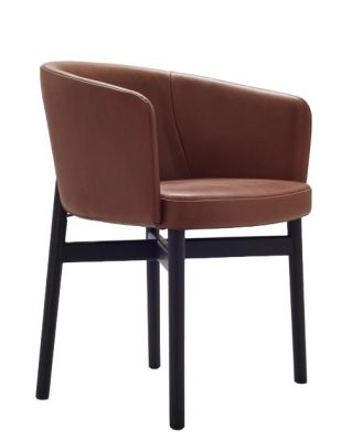 Brauner Leder Lounge Sessel, Kollektion 016 von Knoll International, mit schwarzem Holzgestell.