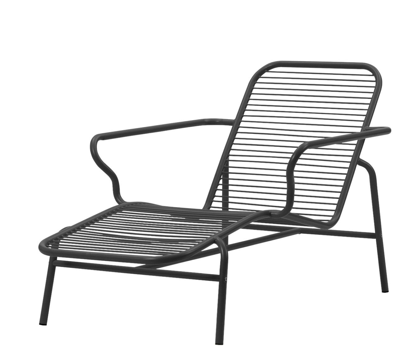 Vig Chaise Longue von Normann Copenhagen, moderne Outdoor Liege aus schwarzem Metall.
