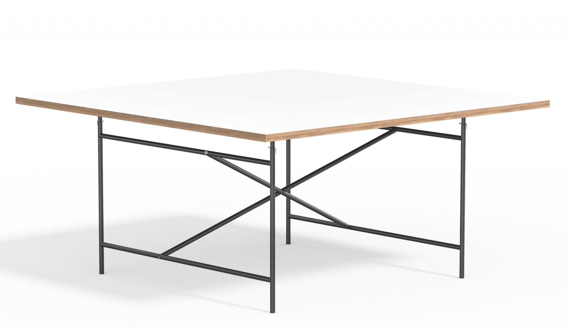 Quadratische, weiße Tischplatte für Eiermann Tisch mit schwarzem Stahlgestell von Richard Lampert.