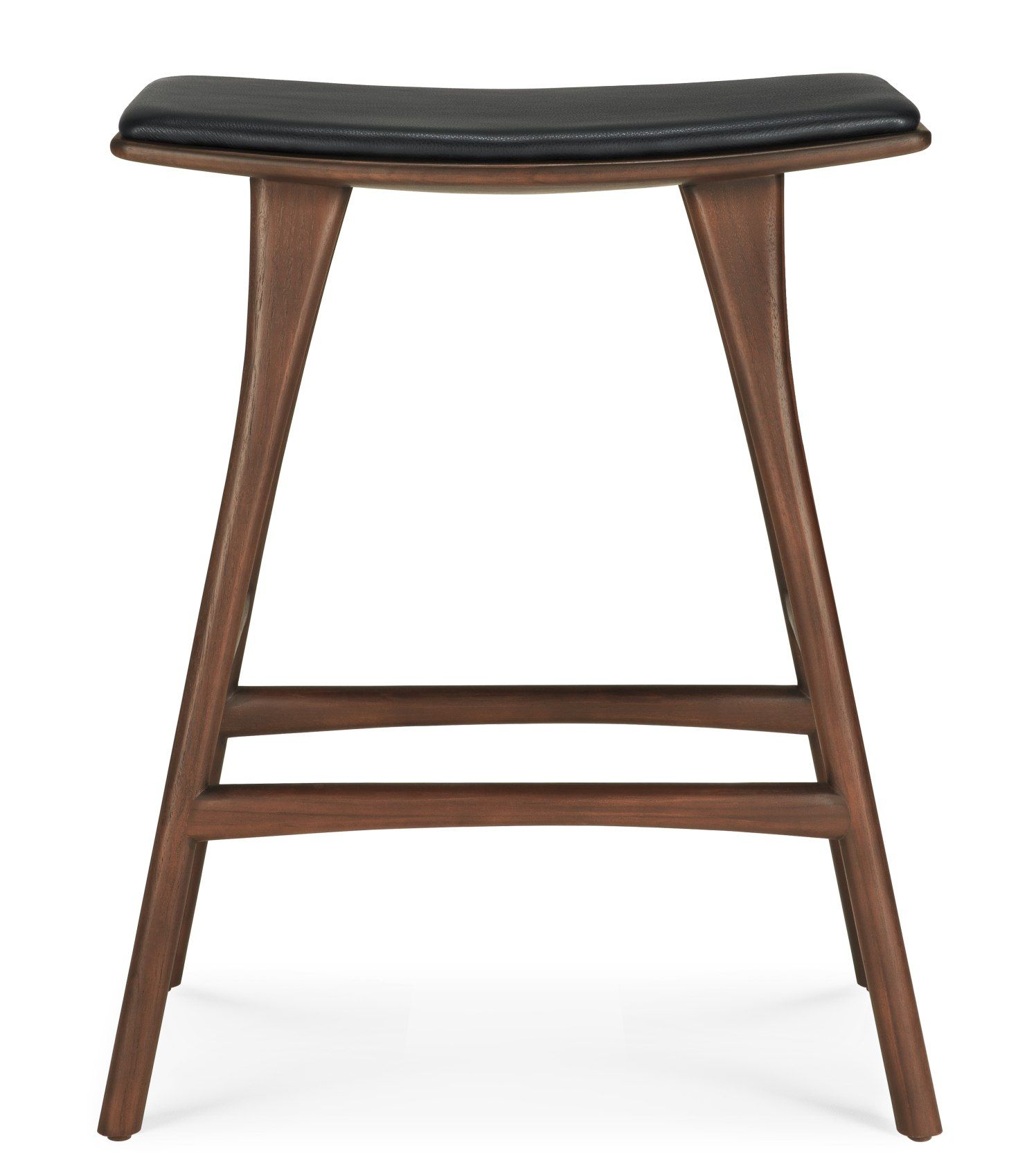 Osso Barhocker von Ethnicraft mit schwarzem Ledersitz und Holzgestell, modernes Küchendesign.