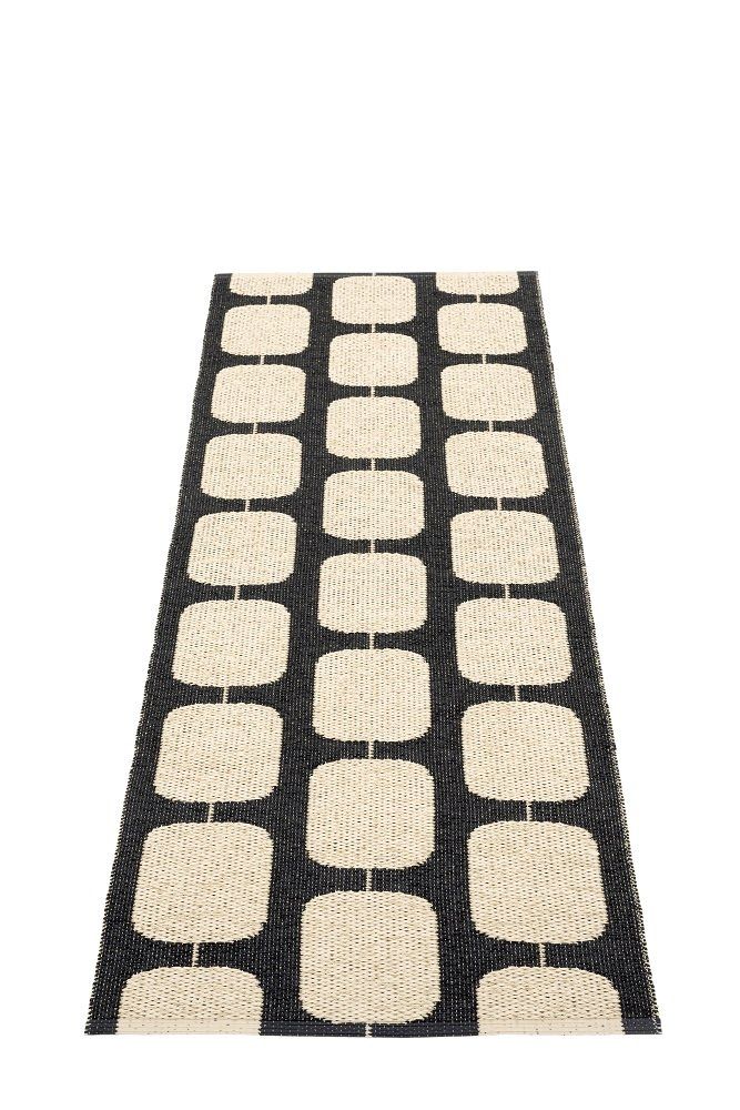 Sten Kunststoffteppich in Schwarz/Creme mit geometrischem Muster, ideal als Küchenteppich oder Flurteppich.