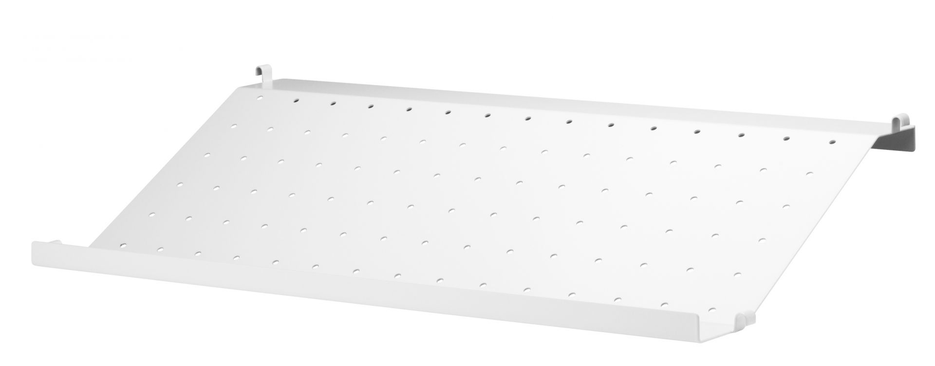 Weiße String Schuhablage, 58 cm breit, mit Löchern zur Belüftung für Schuhe.