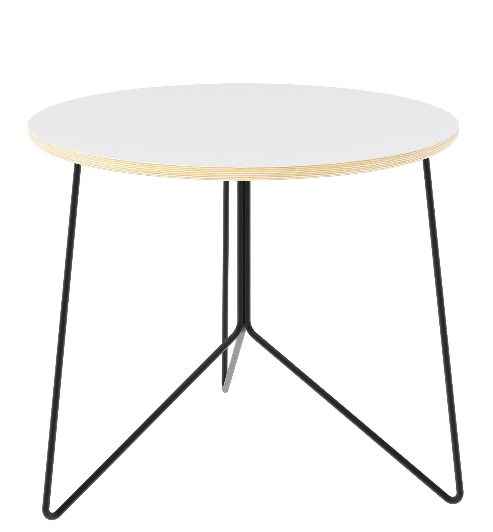 Miro Low Beistelltisch von Müller Möbelwerkstätten: Runder Tisch mit weißer Platte und schwarzem Metallgestell.