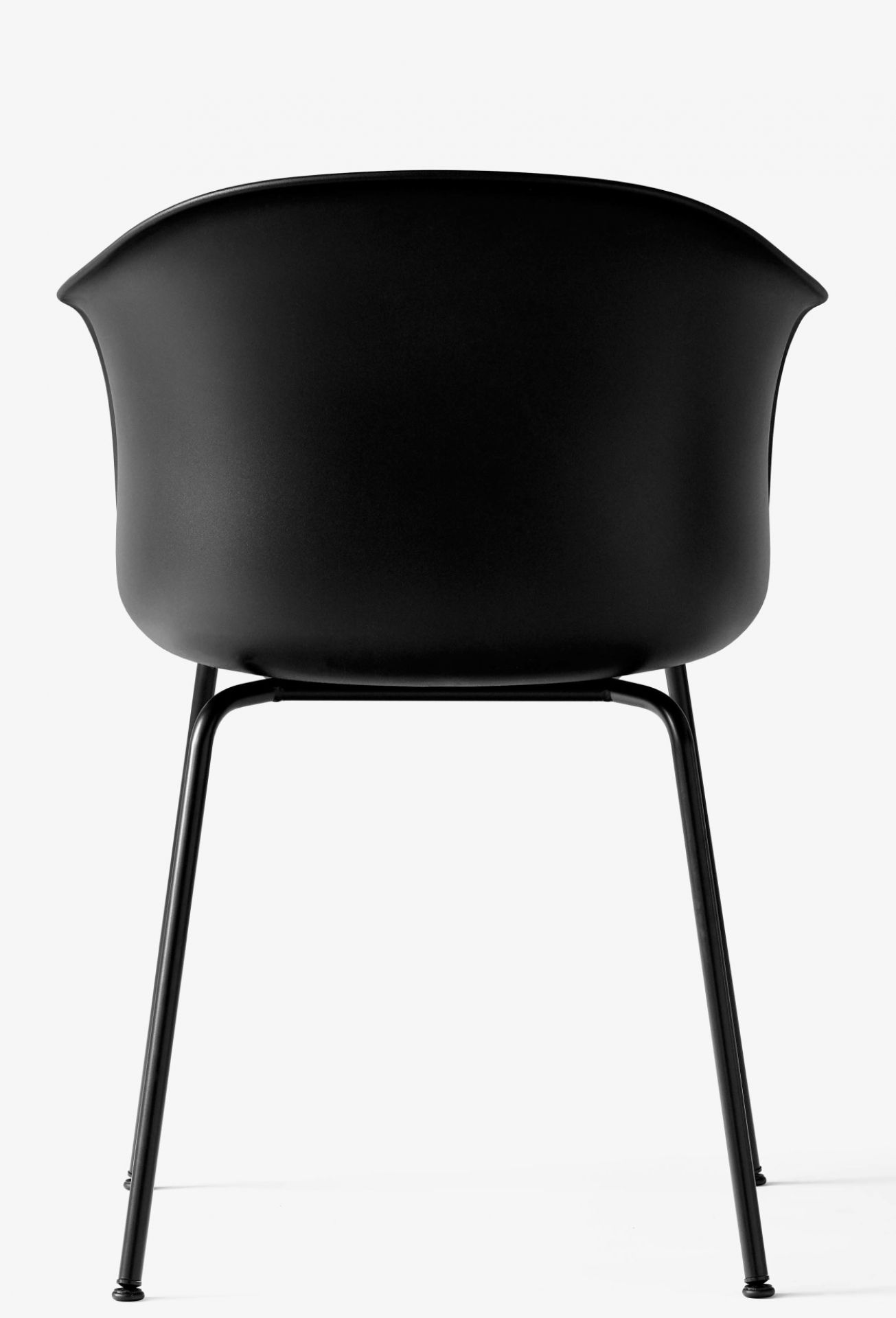 Schwarzer AndTradition Elefy Lounge Chair Sessel JH28, Rückenansicht mit schwarzen Metallbeinen. Moderner Loungesessel.