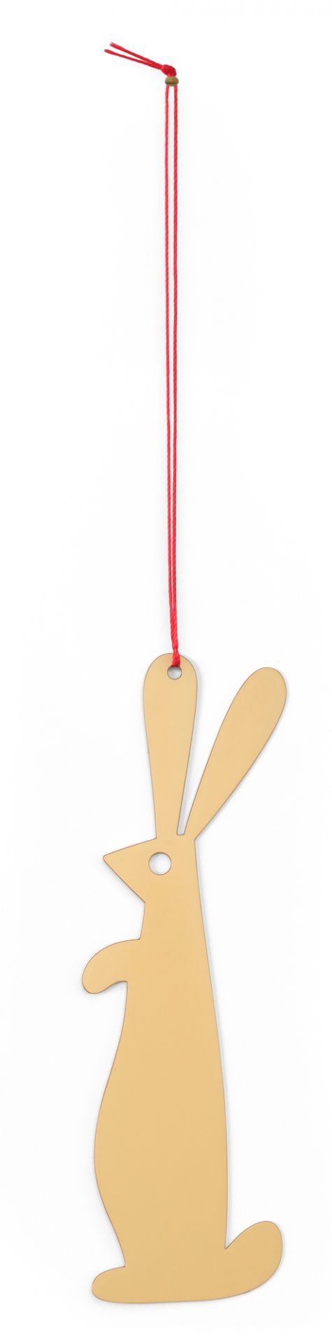 Girard Hase Ornament von Vitra, goldfarben, mit roter Kordel zum Aufhängen. Osterdekoration.