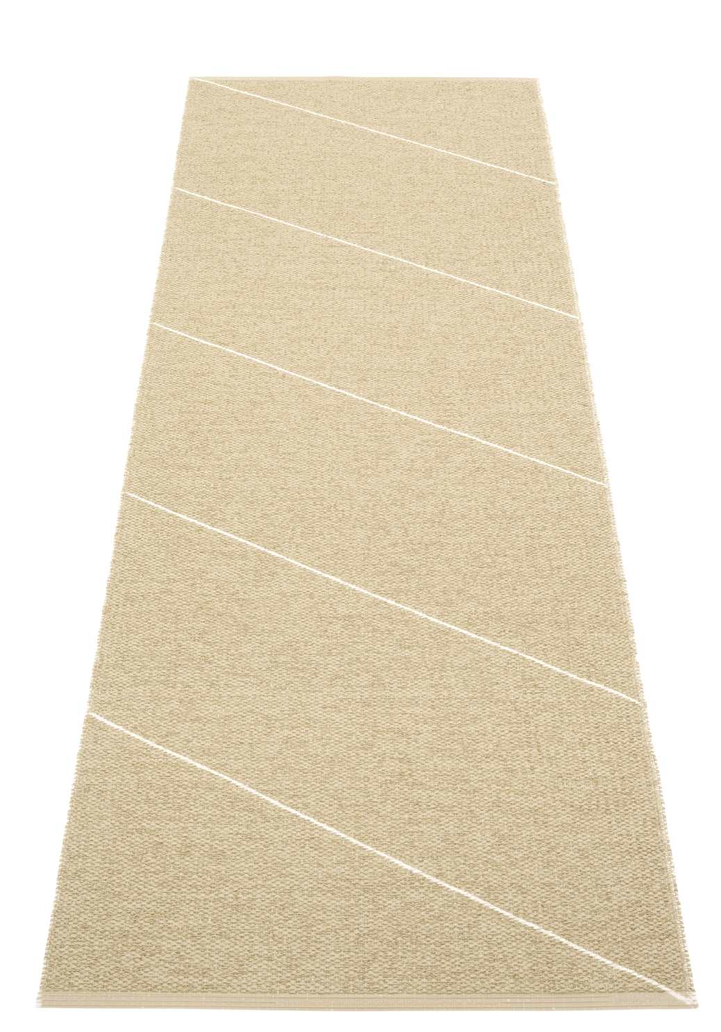 Randy Kunststoffteppich in Sand mit weißen Streifen, Pappelina Teppich für Innenräume.