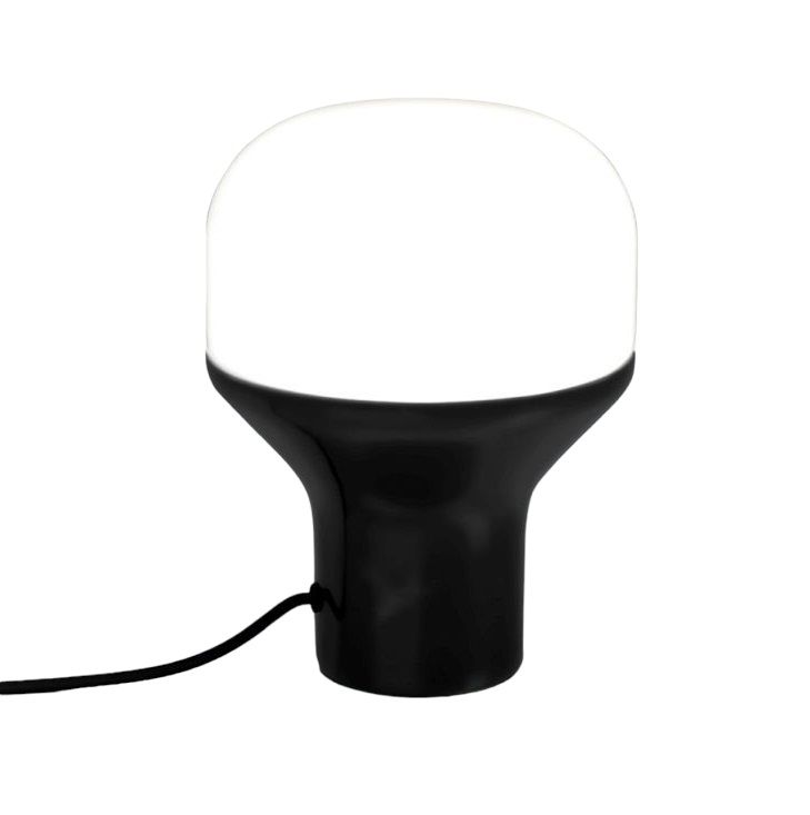 Schwarze Delux Junior Tischleuchte von Martinelli Luce mit weißem Lampenschirm. Design Lampe.