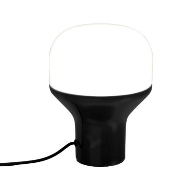 Schwarze Delux Junior Tischleuchte von Martinelli Luce mit weißem Lampenschirm. Design Lampe.