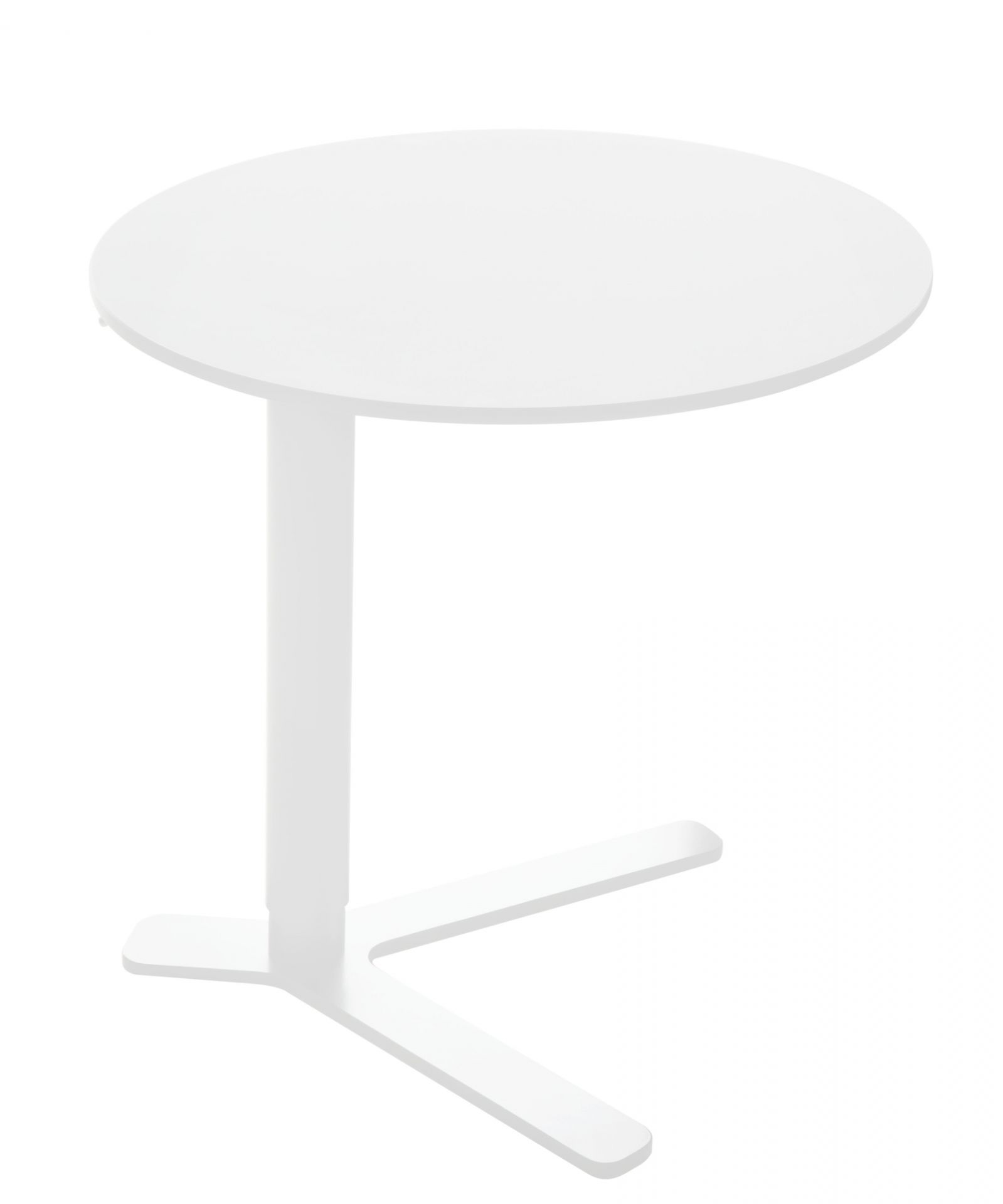 Weißer Yo Beistelltisch La Palma, höhenverstellbar, mit runder Tischplatte und dreibeinigem Fuß für Wohnzimmer und Büro.