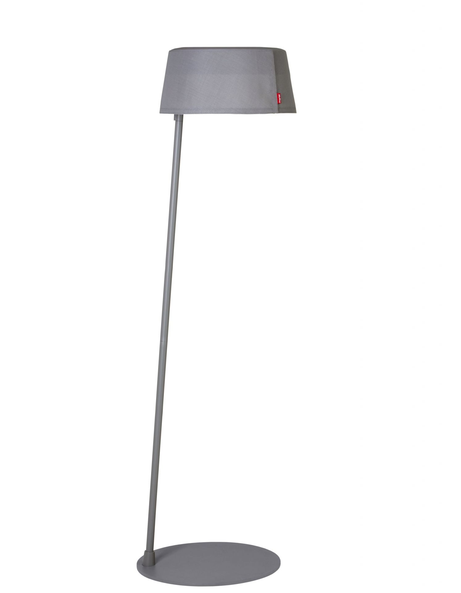 Graue ISA-BELLE Solar Stehleuchte von Moree. Moderne Gartenleuchte mit Stoffschirm und Solarfunktion.