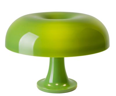 Grüne Nessino Tischleuchte von Artemide im Pilzdesign, moderne Lampe für Wohnzimmer und Schlafzimmer.