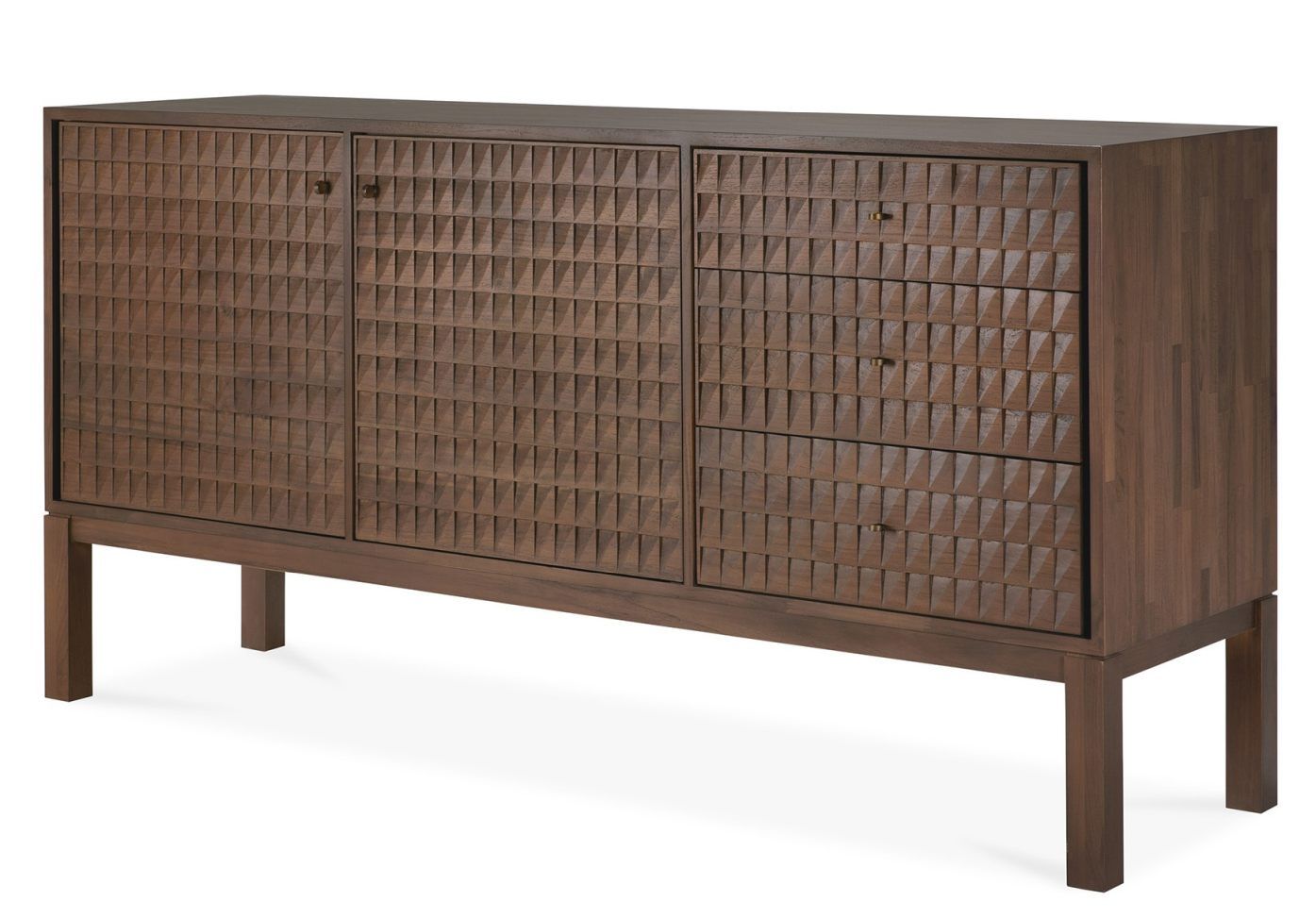 Sono Sideboard von Ethnicraft: Modernes Sideboard aus massivem Nussbaumholz mit geometrischem Muster.