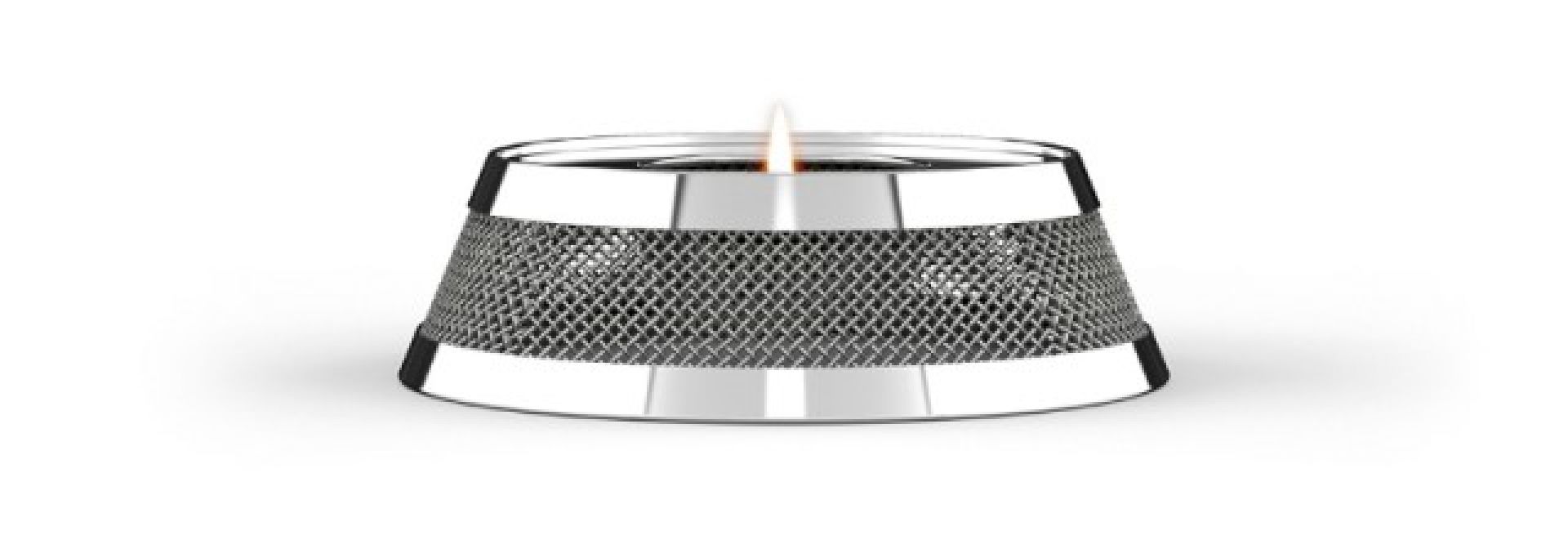 Marcel Stövchen im Bauhaus Stil von Philippi: Teelichthalter aus Chrom mit feinem Drahtgeflecht.