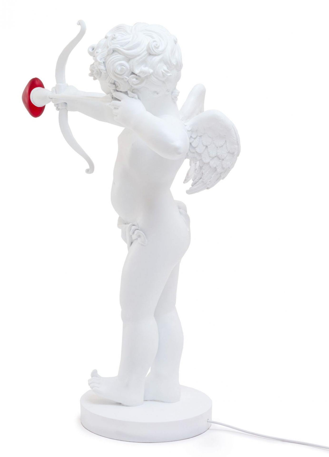 Weiße Cupid Lampe von Seletti, Amor Figur mit Pfeil und Bogen als Tischleuchte.