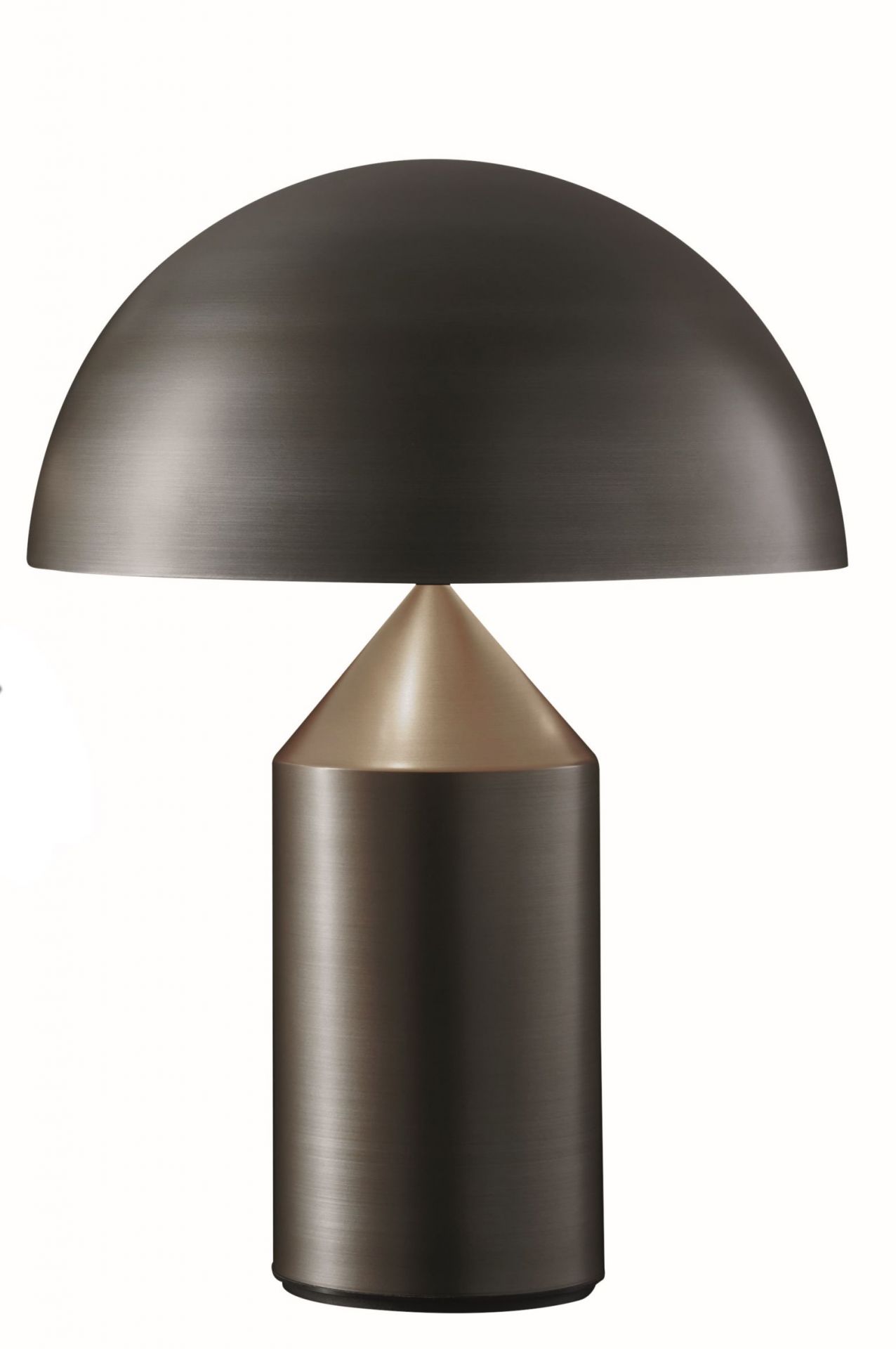 Atollo Tischleuchte von Oluce in Satin Bronze: Design Lampe mit geometrischen Formen.