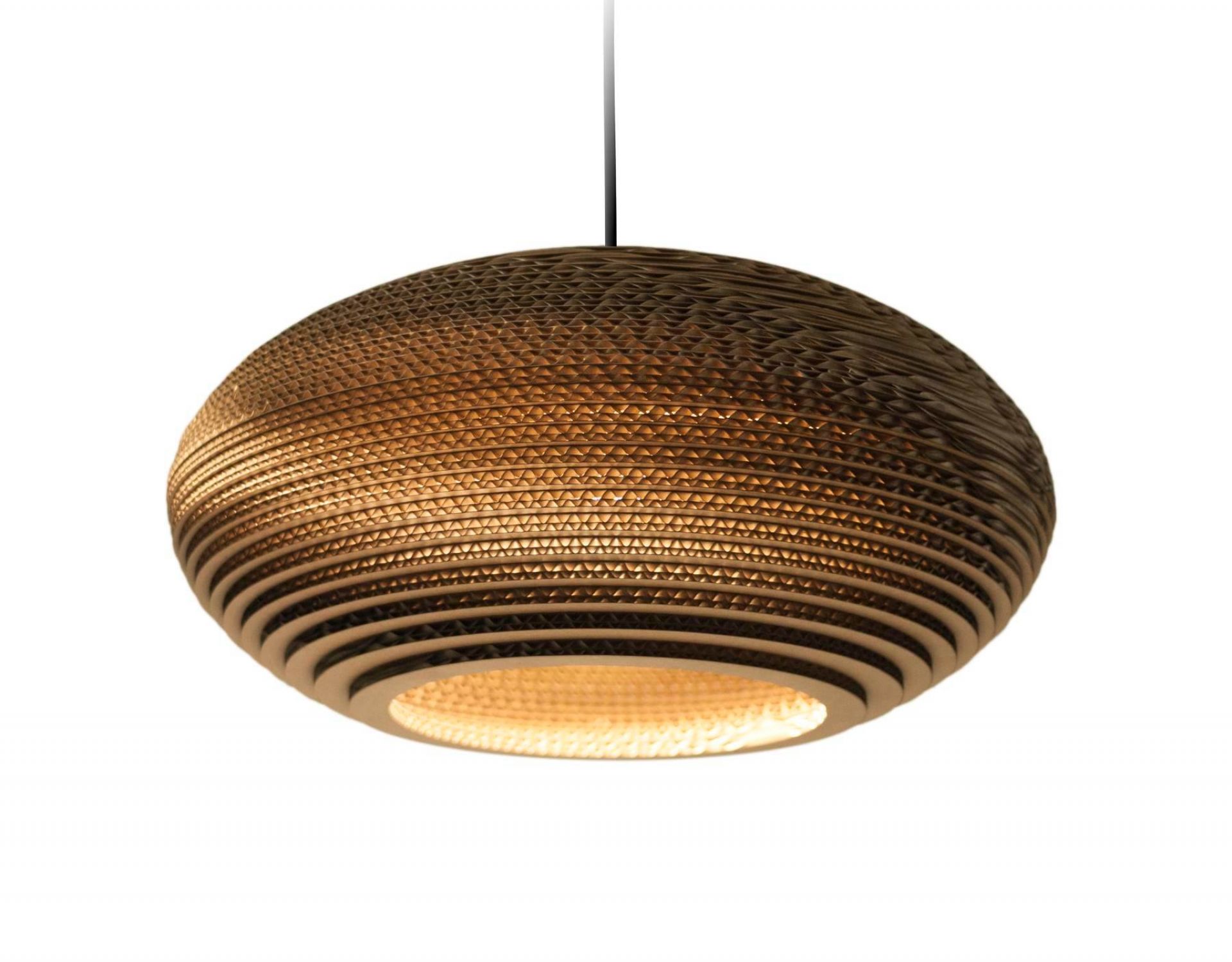 Disc16 Scraplights Hängeleuchte von Graypants: Runde, braune Designlampe aus recycelter Pappe.