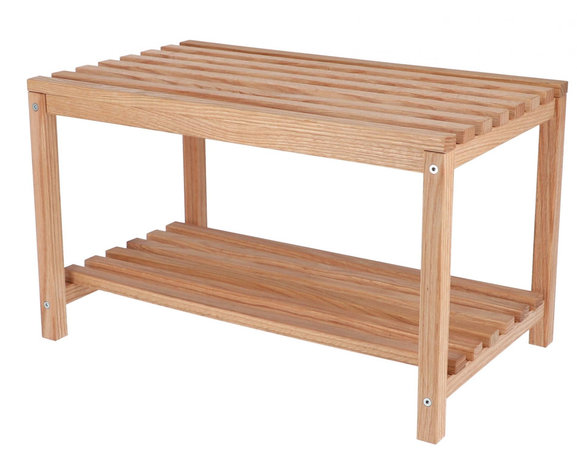 Bankier Bank Jan Kurtz aus hellem Holz mit zwei Ablageflächen für Schuhe.