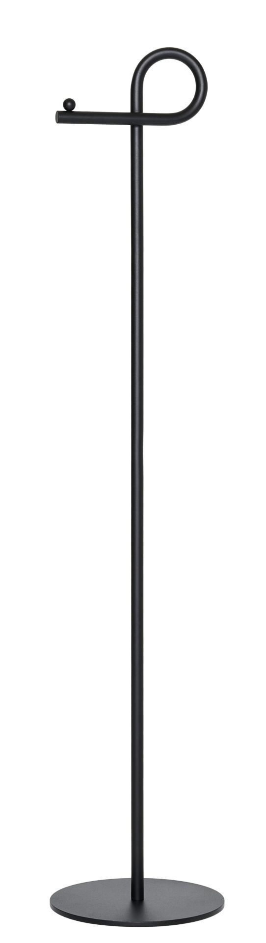Schwarzer Slinga Garderobenständer von Schönbuch mit runder Basis und Haken für Jacken und Mäntel.