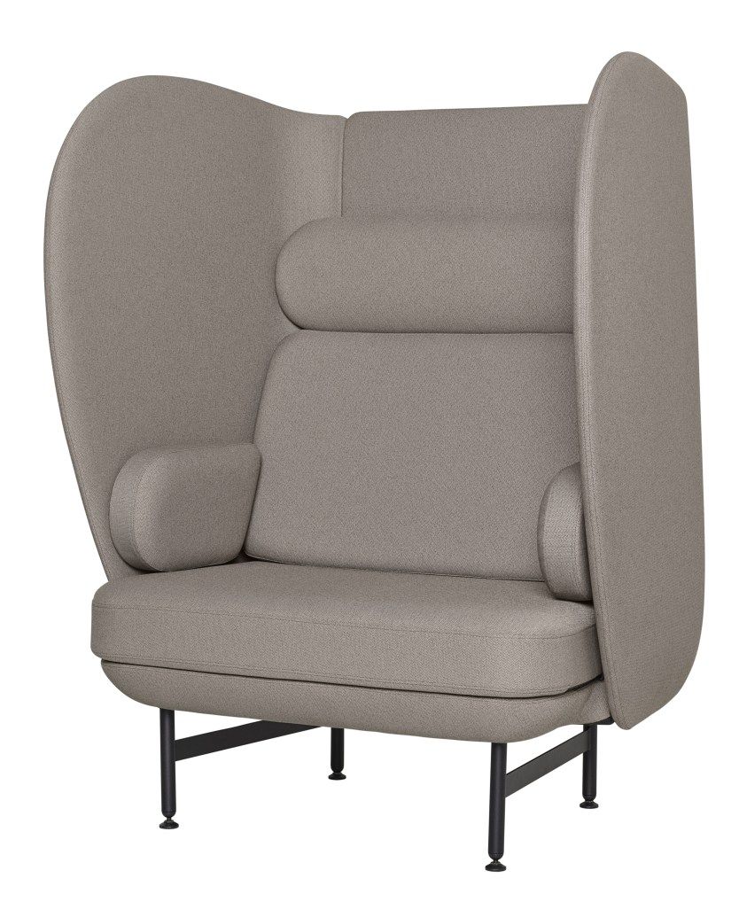 JH1001 Plenum Sessel von Fritz Hansen: Grauer 1-Sitzer mit hoher Rückenlehne und schwarzen Beinen.