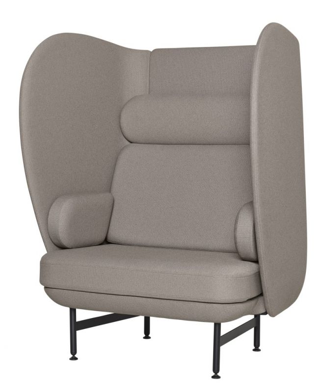 JH1001 Plenum Sessel von Fritz Hansen: Grauer 1-Sitzer mit hoher Rückenlehne und schwarzen Beinen.