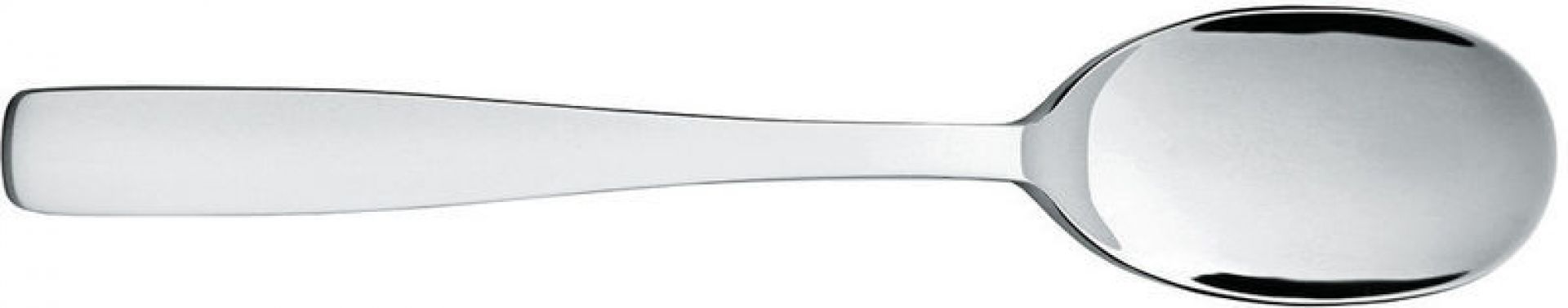 Nahaufnahme eines glänzenden Löffels aus dem Knifeforkspoon Besteckset von Alessi, ideal für stilvolles Servieren.