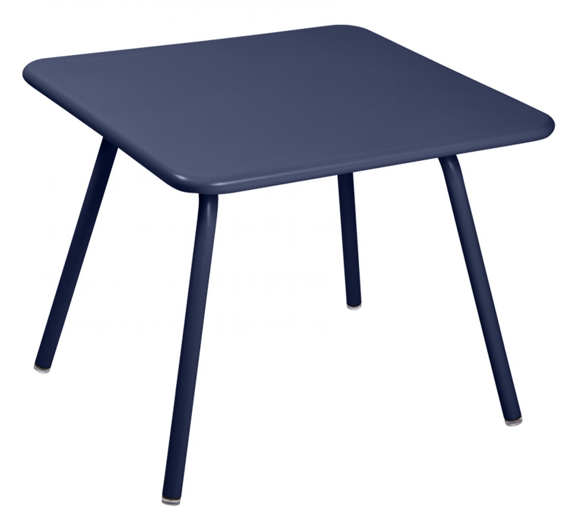Blauer, quadratischer Fermob Kindertisch für den Außenbereich, ideal für Garten und Terrasse.