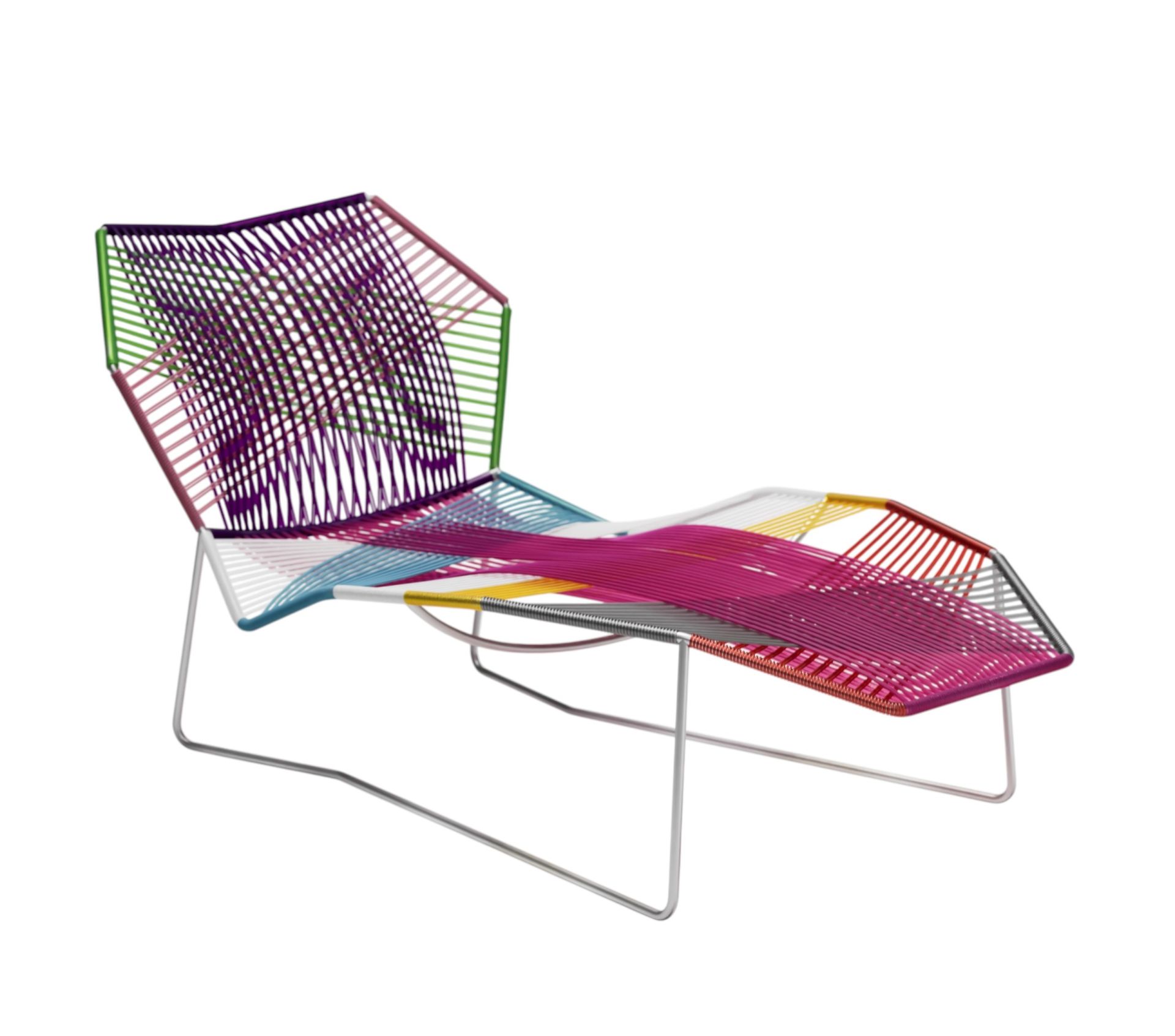 Moroso Tropicalia Liege für den Außenbereich, farbenfrohe Outdoor Liege mit Stahlgestell und geflochtener Sitzfläche.