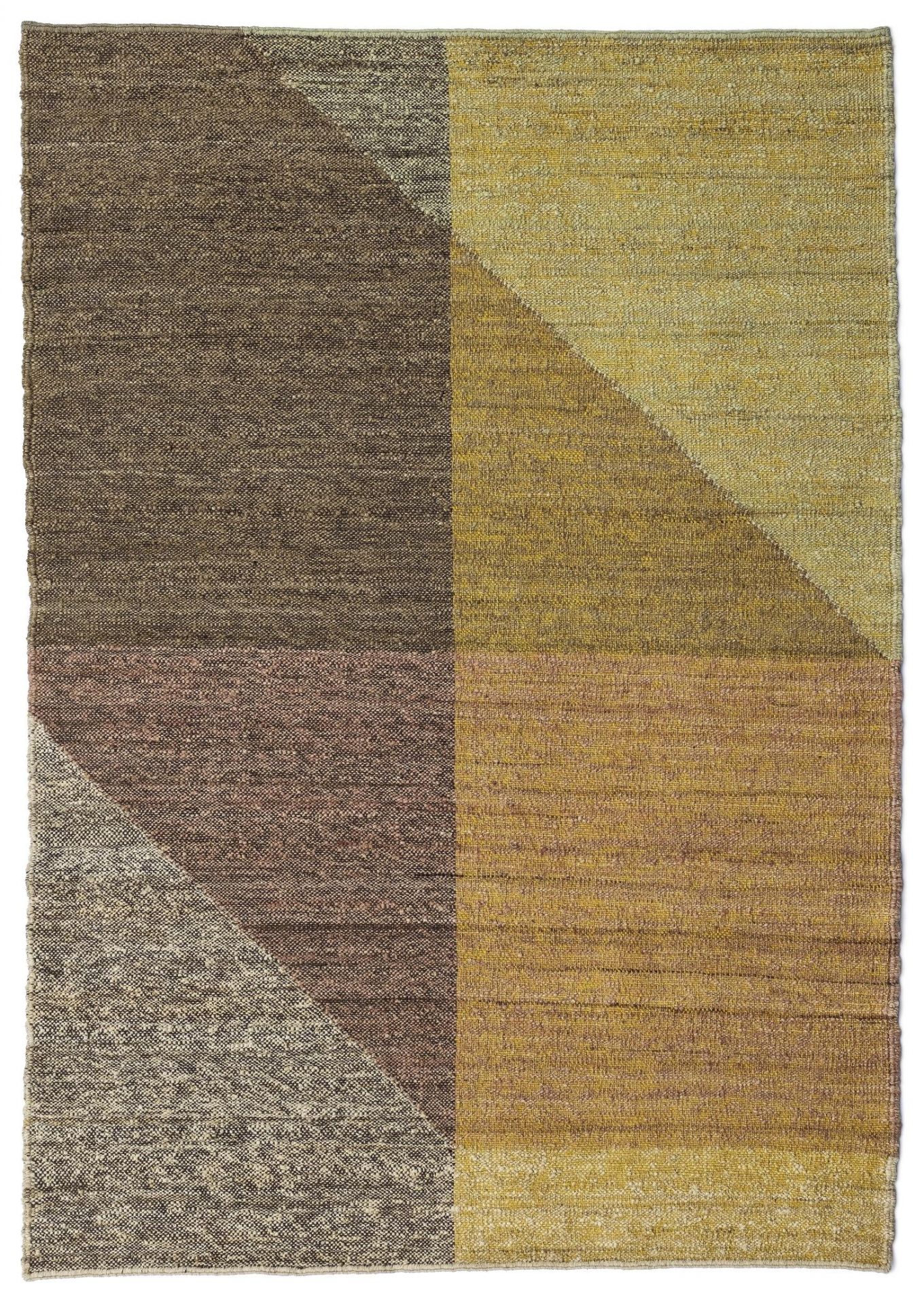 Capas Teppich von Nanimarquina, 170x240 cm. Geometrisches Design in Braun- und Gelbtönen. Moderner Teppich für Wohnzimmer.