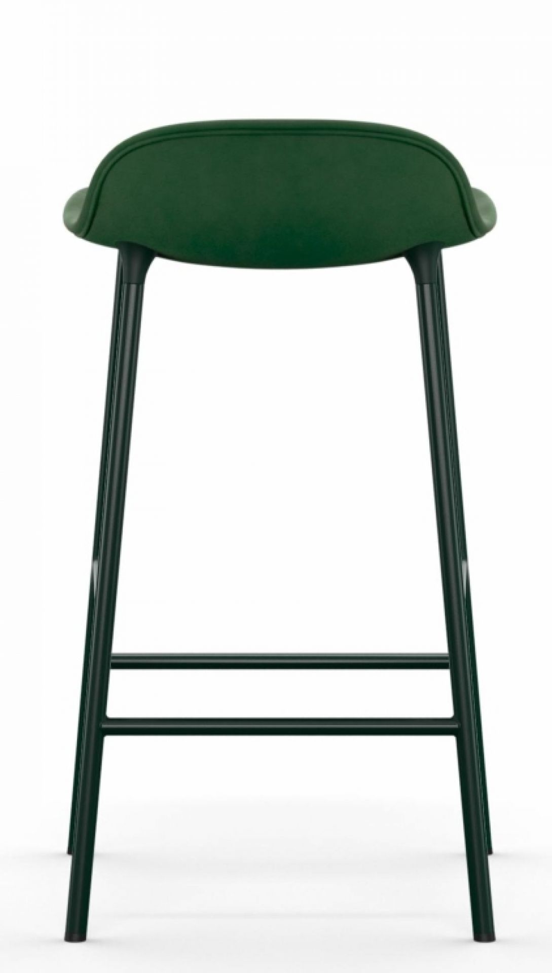 Rückansicht des grünen Form Barstool Barhockers von Normann Copenhagen mit Stahlgestell.