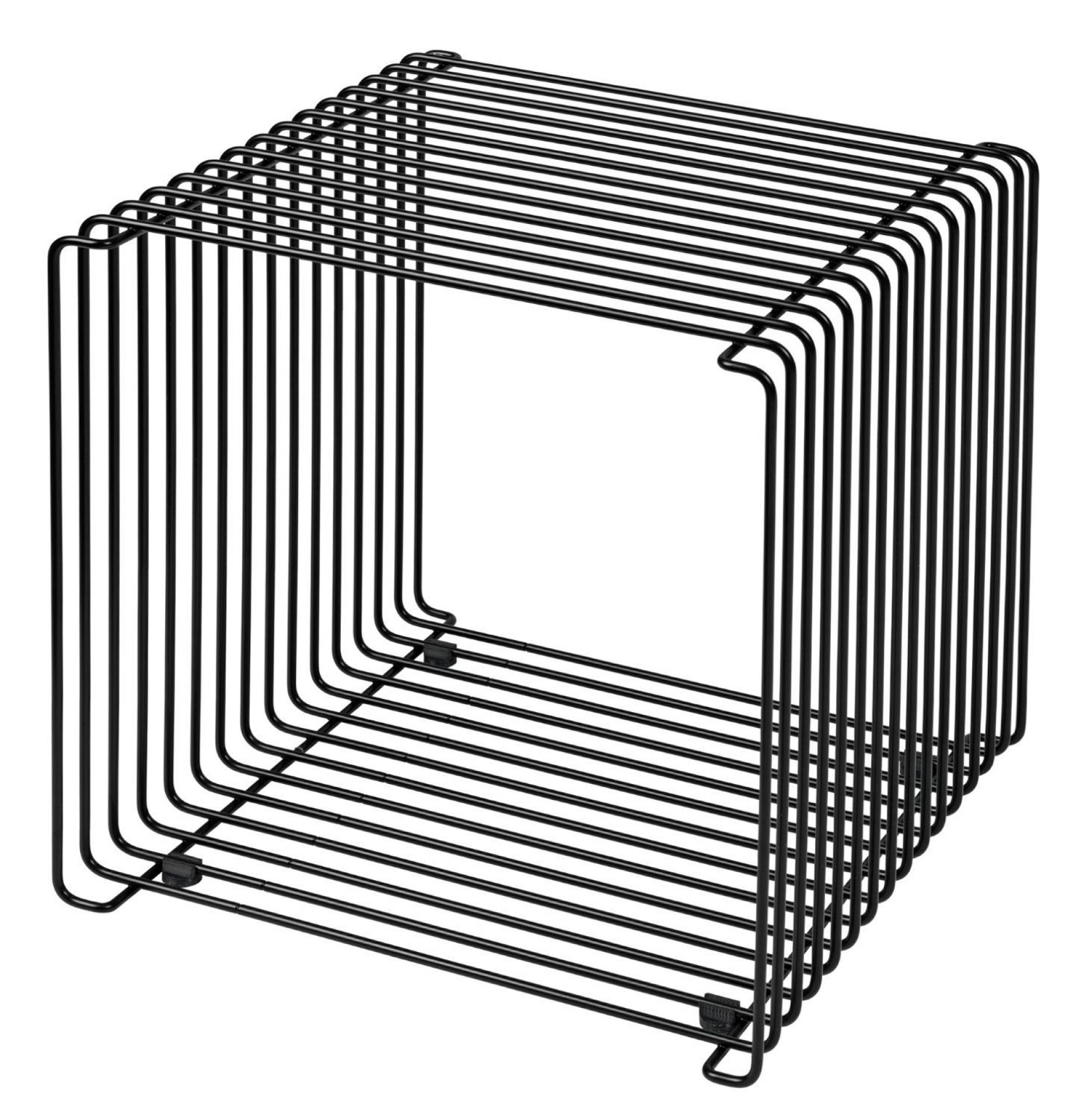 Schwarzes Montana Wire Cube Drahtregal, modernes Design für Wohnzimmer und Büro, minimalistische Aufbewahrungslösung.