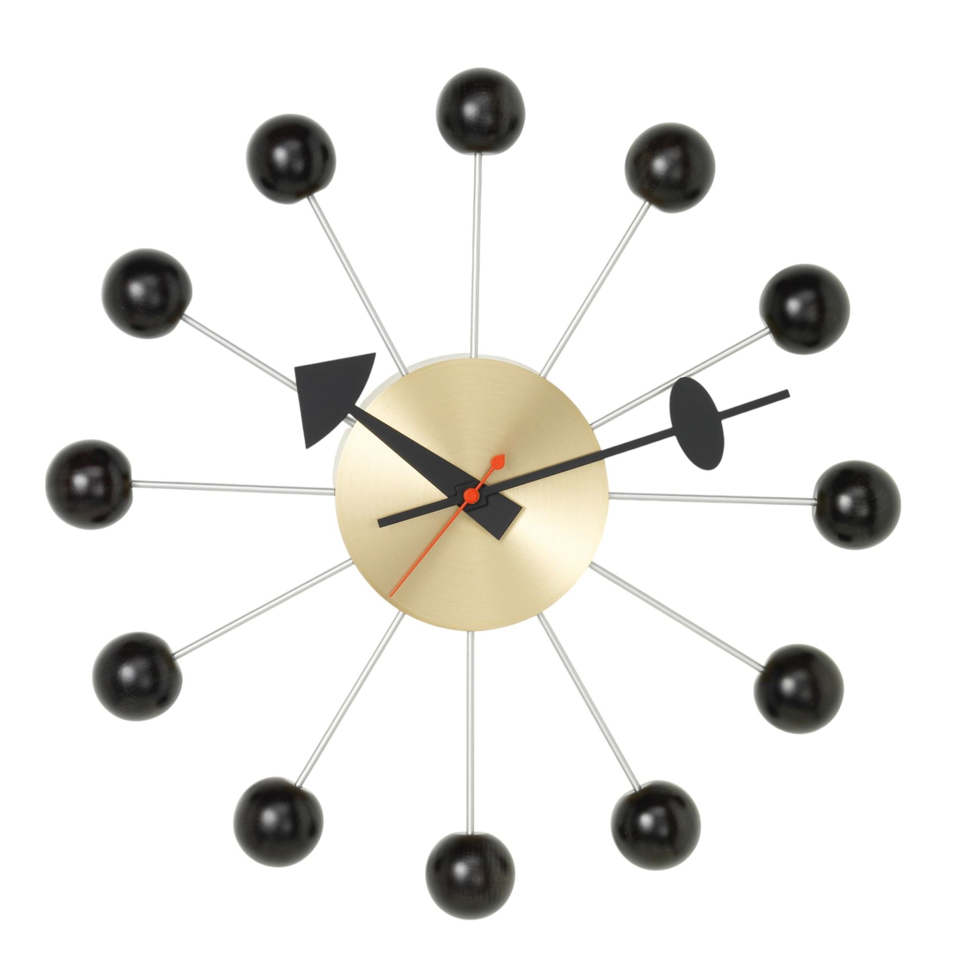 Ball Clock Wanduhr, schwarze Kugeln, goldfarbenes Ziffernblatt, moderne Wanddekoration für Wohnzimmer und Büro.