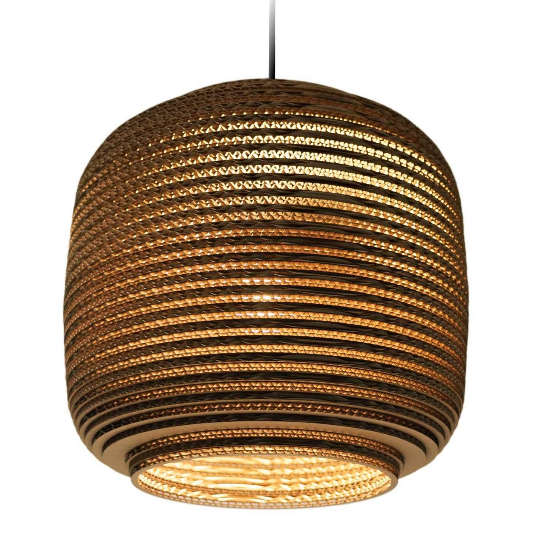 Ausi14 Scraplights Hängeleuchte von Graypants aus recycelter Pappe, warmes Licht, modernes Design.