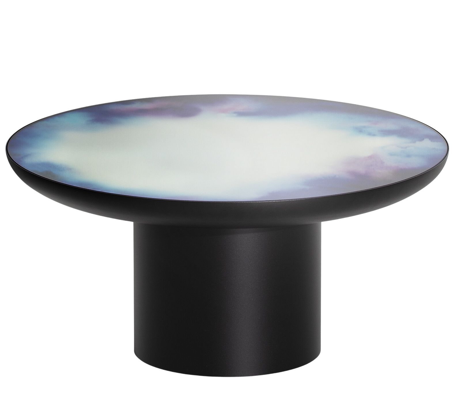 Francis Coffee Table Couchtisch von Petite Friture, runder Tisch mit Wolkenmuster und schwarzem Fuß.