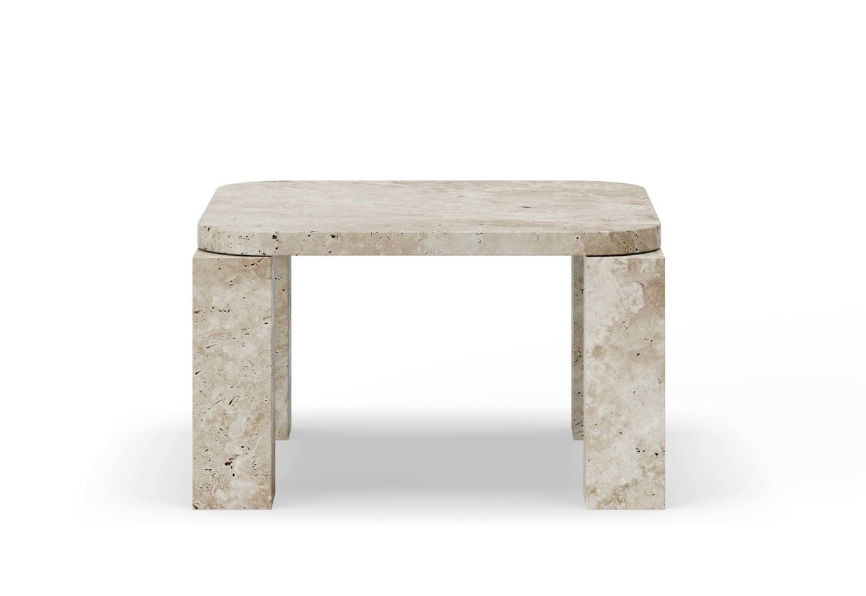 Atlas Coffee Table von New Works aus Travertin, quadratischer Couchtisch für Wohnzimmer.