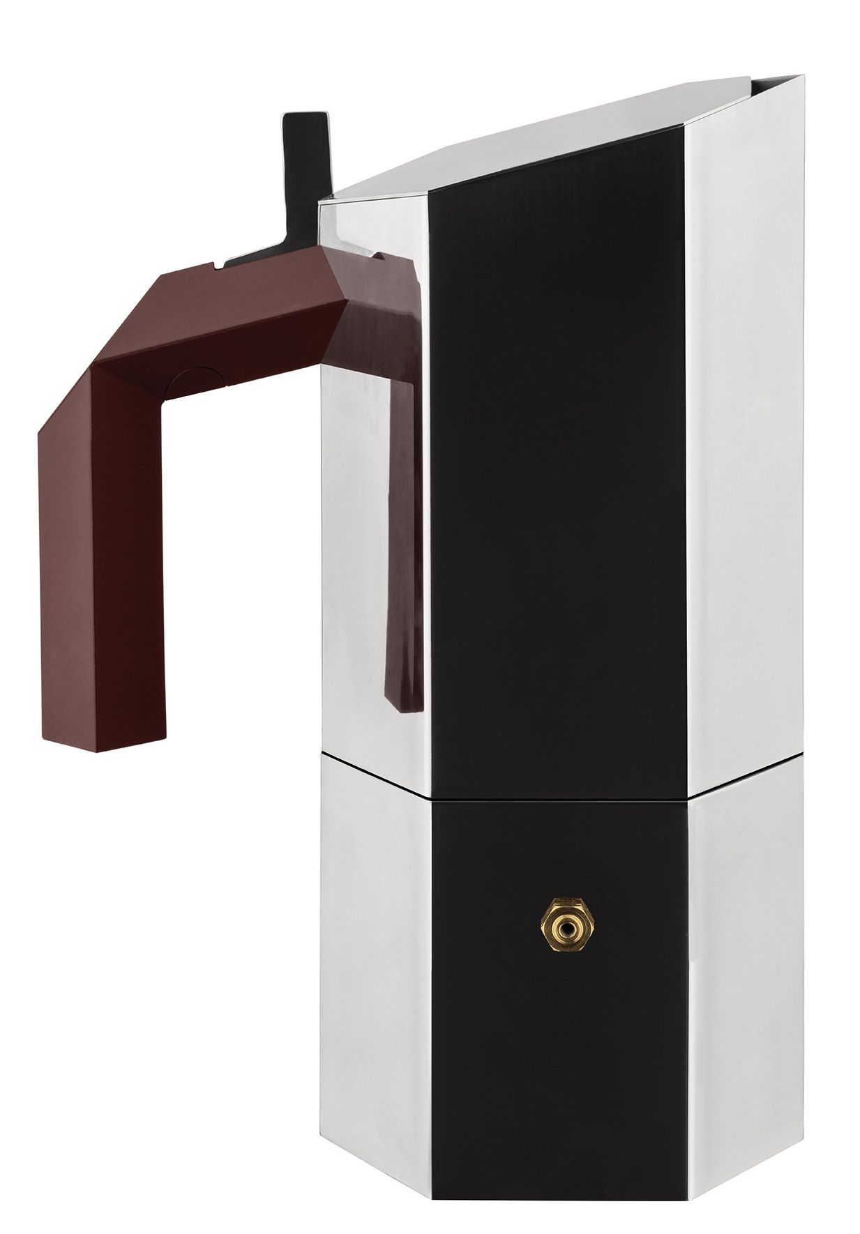 Alessi Menhir Espressokocher für 6 Tassen, modernes Design in Silber und Schwarz, Kaffeekocher.