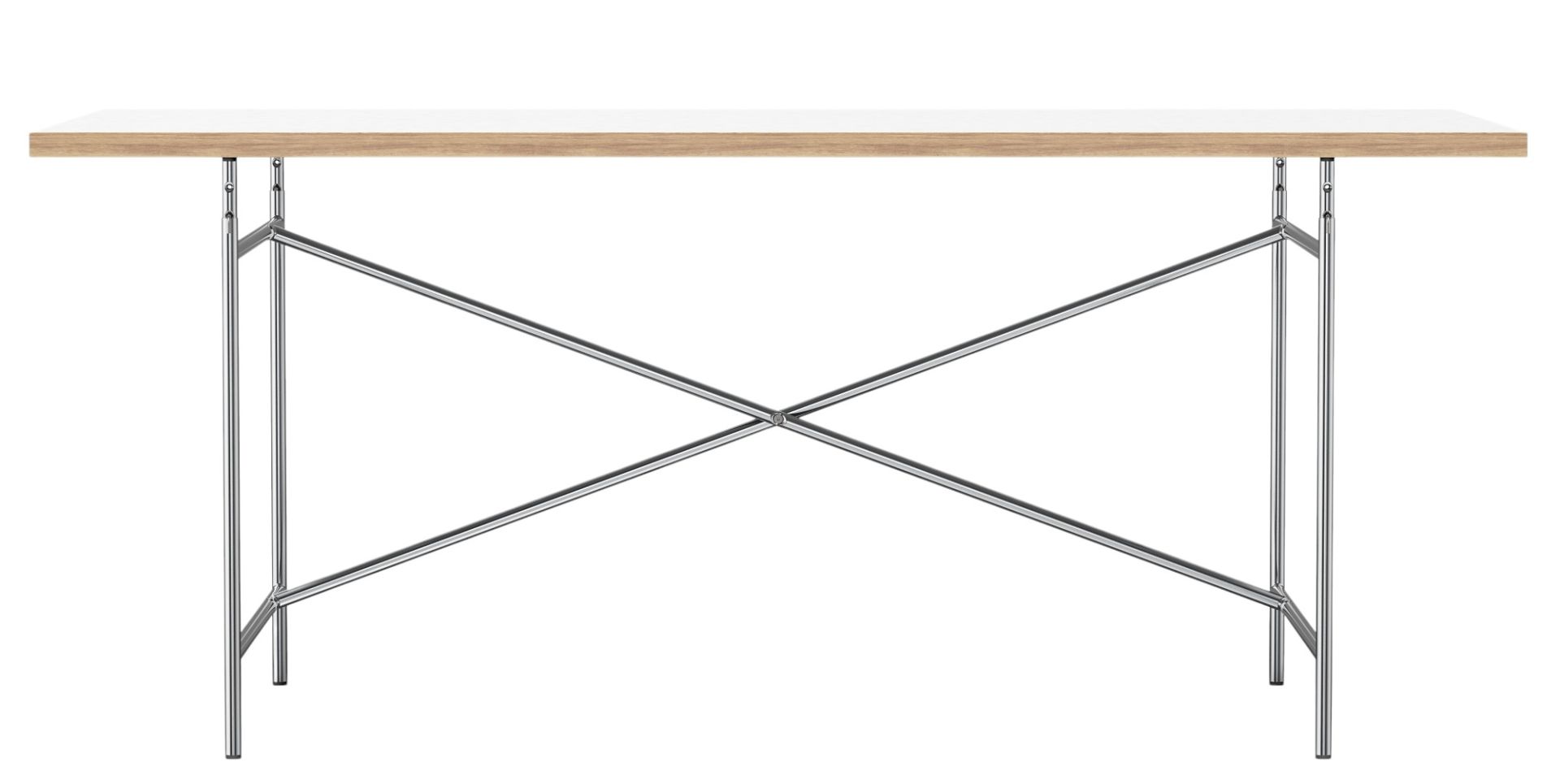 Eiermann Tisch mit weißer Tischplatte und verchromtem Stahlgestell. Designklassiker für Büro und Wohnbereich.