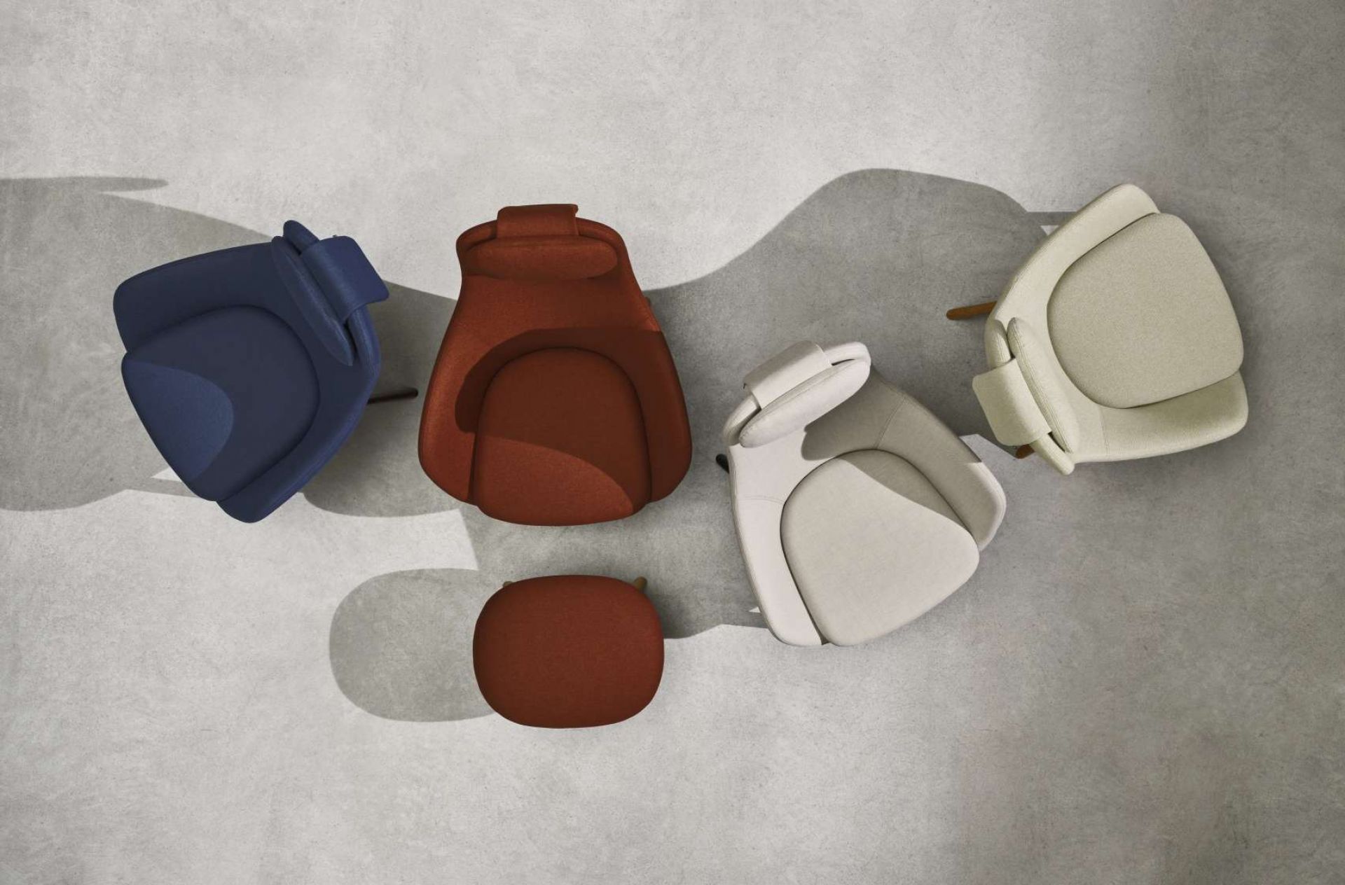 Draufsicht: Mehrere Hal Lounge Chair Sessel von Vitra in verschiedenen Farben.