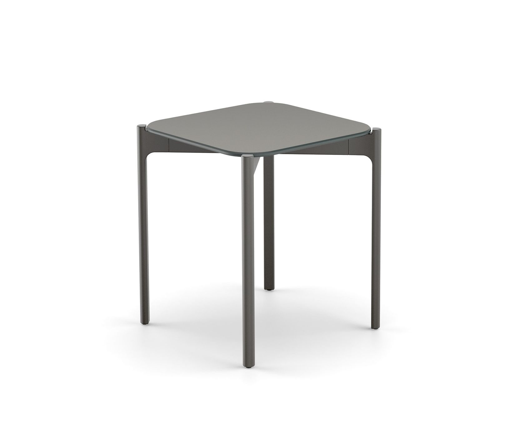 Izon Beistelltisch von Dedon, rechteckig, mit grauer Tischplatte und filigranem Gestell.