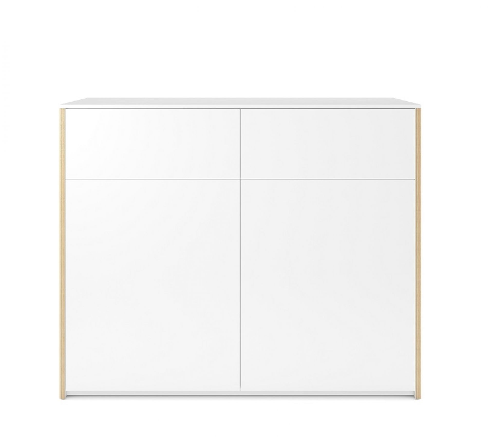 Weiße Modular Plus Kommode von Müller Möbelwerkstätten mit zwei Türen und zwei Schubladen.