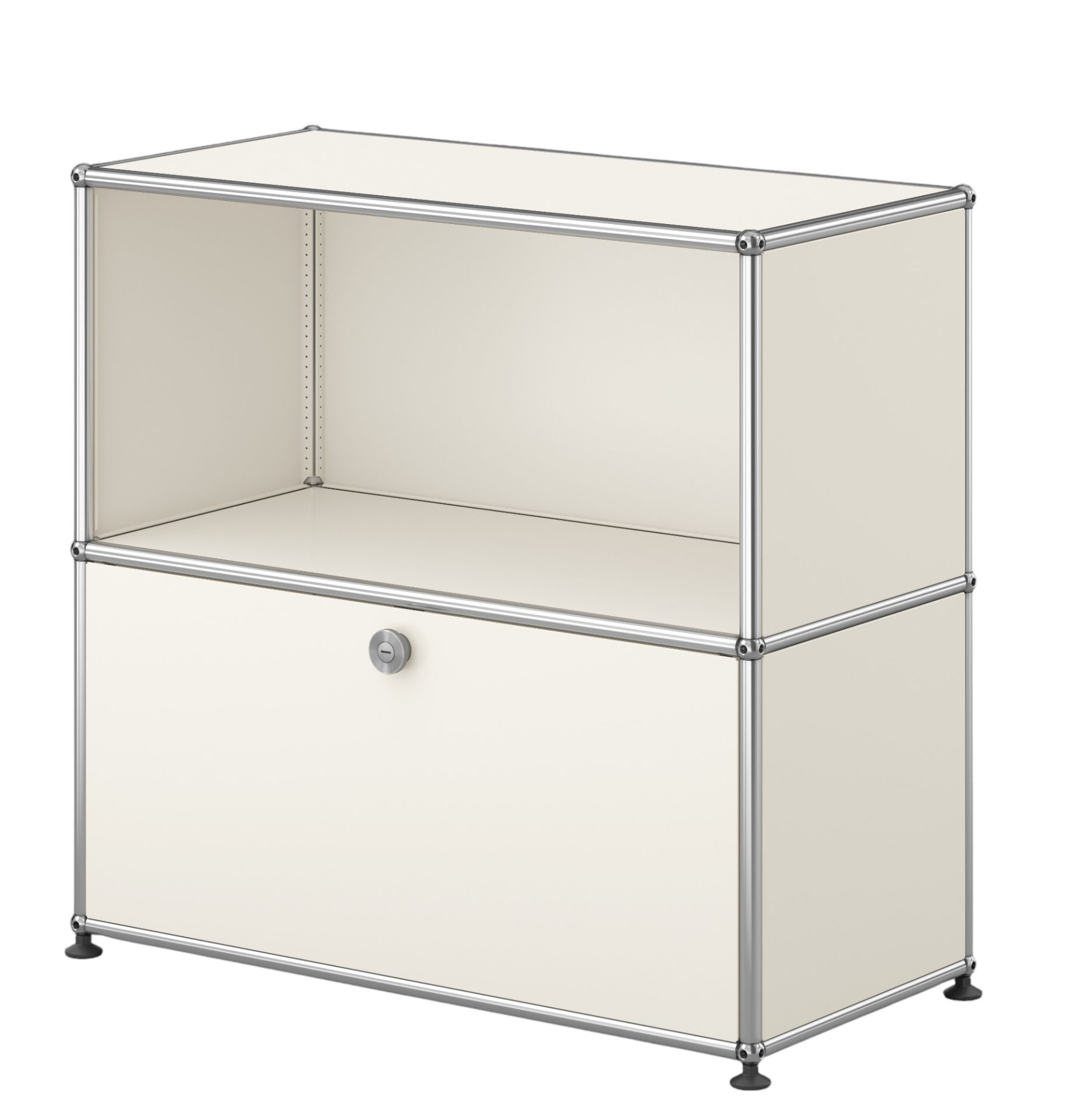 USM Haller Sideboard in Reinweiß mit einer Klappe und einem offenen Fach.