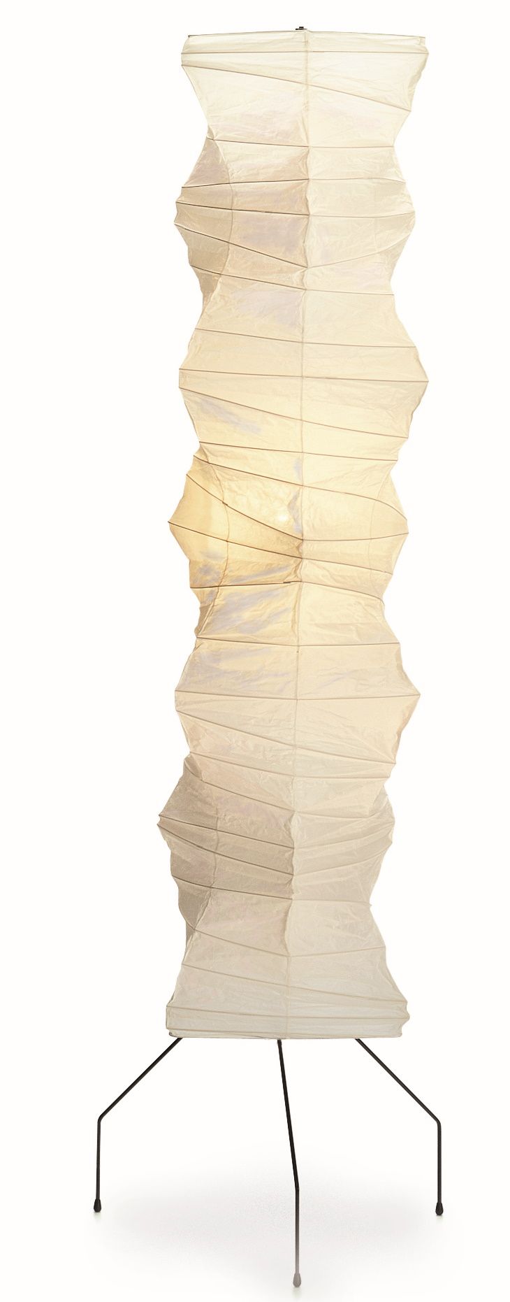 Akari Stehleuchte mit Papierlampenschirm und schwarzem Metallfuß, moderne Wohnraumleuchte für sanftes Licht.