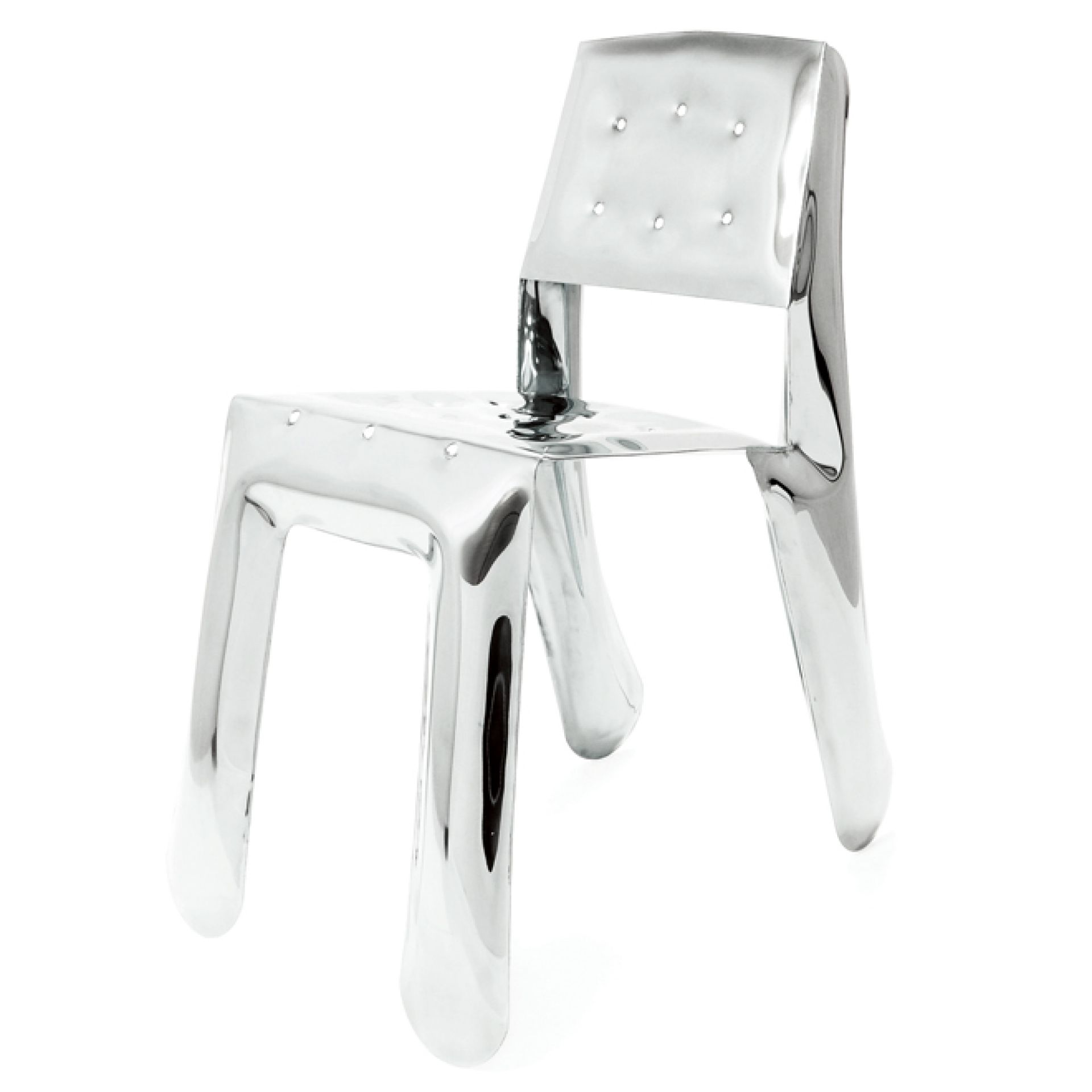Chippensteel Stuhl von Zieta, moderner Designstuhl aus poliertem Stahl, minimalistisches Möbelstück.