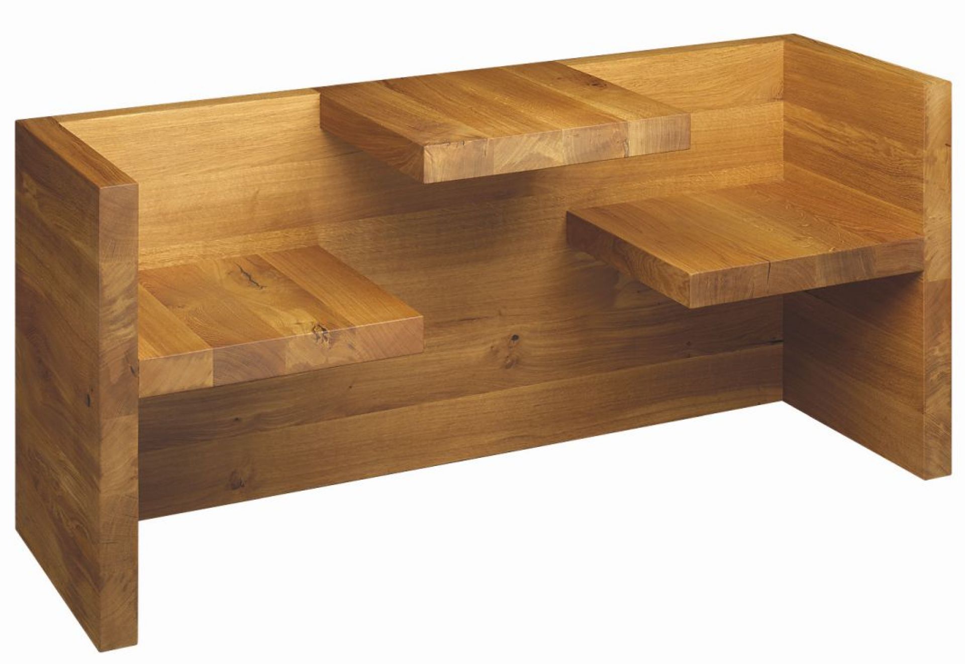 HP01 Tafel Tischbank e15 aus Massivholz, moderne Holzbank mit Rückenlehne und Ablageflächen.