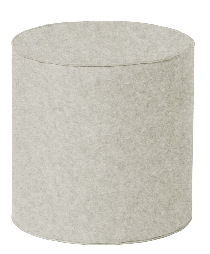 Runder, grauer Filzhocker von Hey Sign, ein modernes Sitzmöbel für Wohnzimmer und Büro.