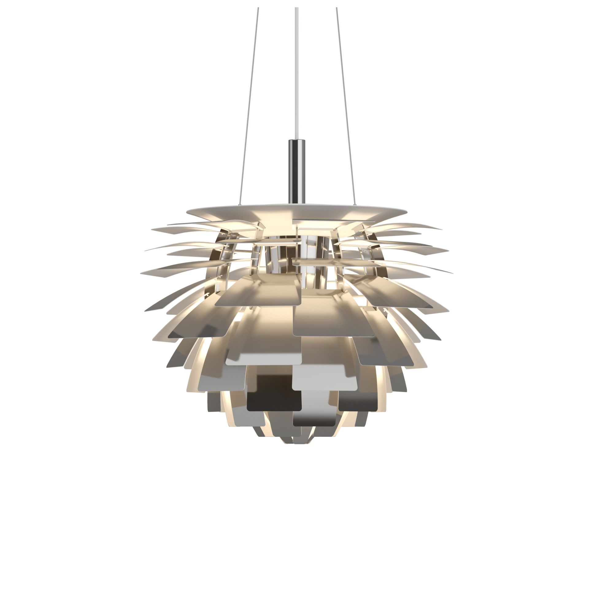 Nahaufnahme der PH Artichoke Pendelleuchte von Louis Poulsen, moderne Designerlampe aus Metall.