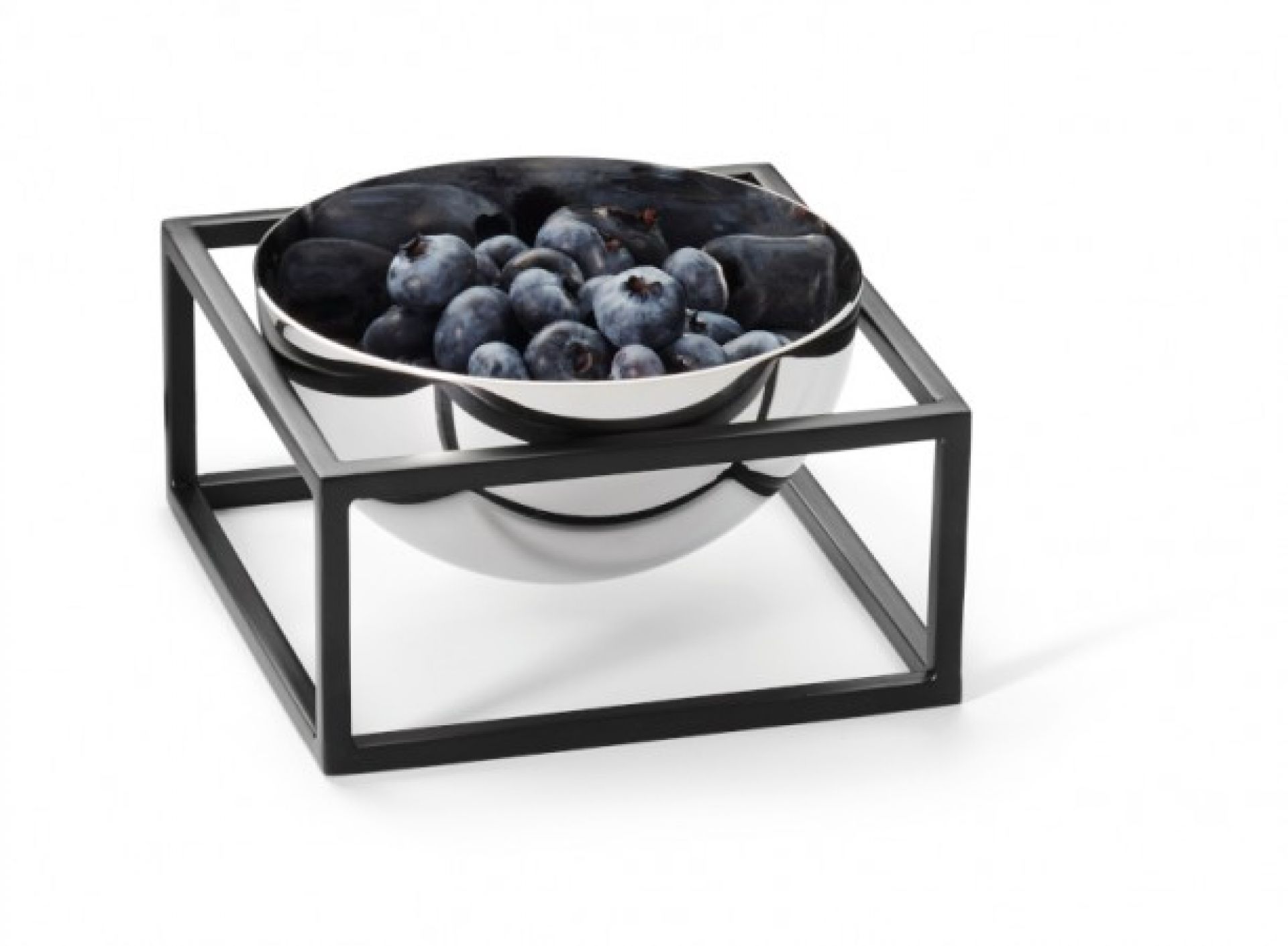 Philippi Solo Schale mit Ständer, gefüllt mit Blaubeeren. Moderne Dekoschale für Obst und Snacks.