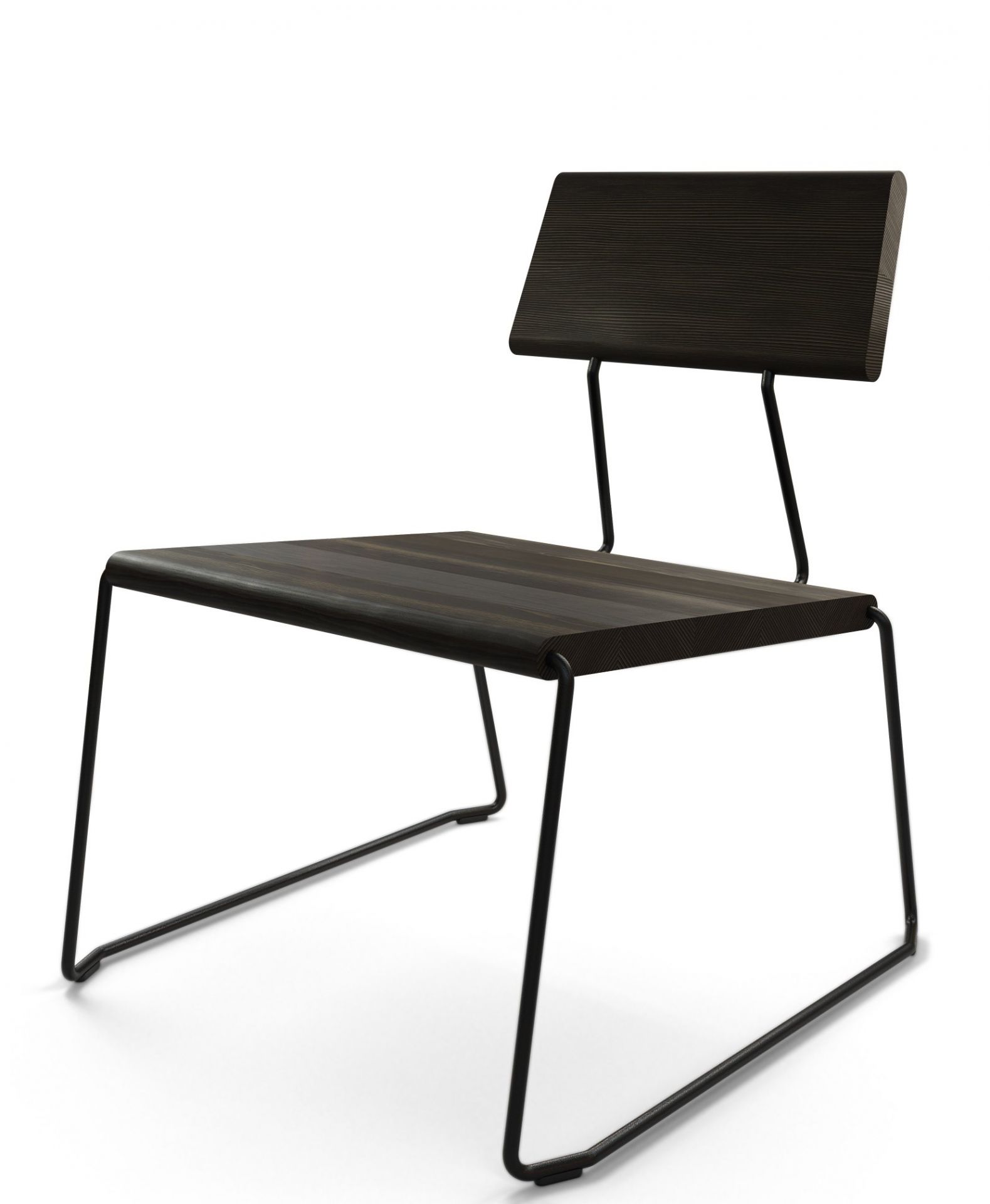 D:007 Loungechair Kohleschwarz von Fuchs & Habicht: Moderner Holzstuhl mit schwarzem Metallgestell.