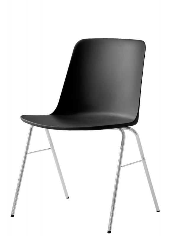 Schwarzer Rely Stuhl von Andtradition mit Chromgestell, moderner Design Stuhl für Esszimmer und Büro.